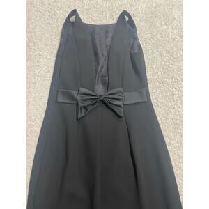 Vtg Laundry Shelli Segal Maxi Dress 4 Bow Open Back High Slit Satin Gown Black